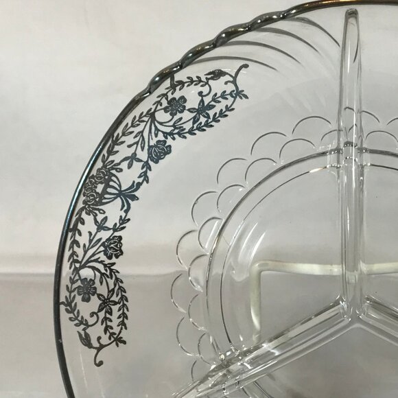 Vintage Silver Overlay Glass 3-Section Divided 9" Dish - Picture 4 of 8